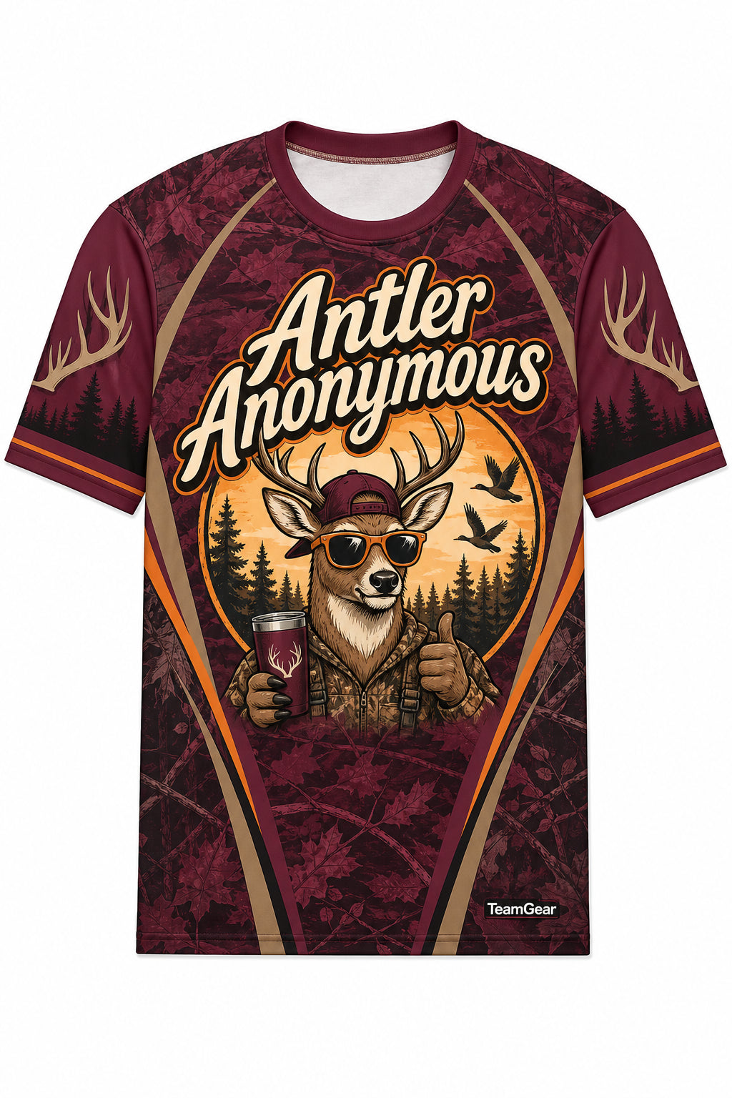 Antler Anonymous Maroon Hunting Jersey design