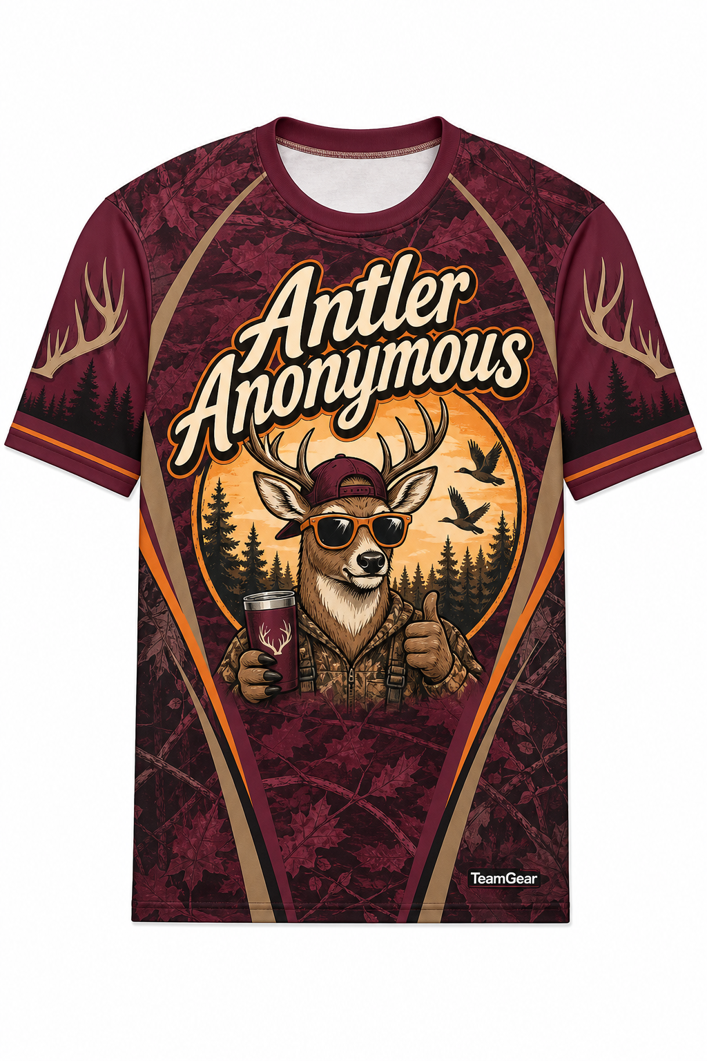 Antler Anonymous Maroon Hunting Jersey design