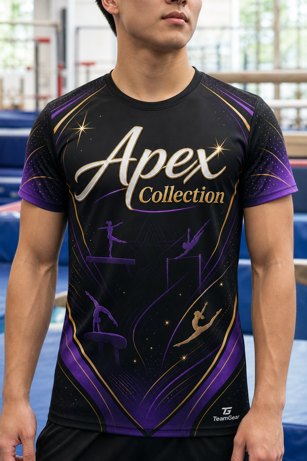 Apex Collection Black Gymnastics Jersey — custom gymnastics jersey worn on model — TeamGear Canada
