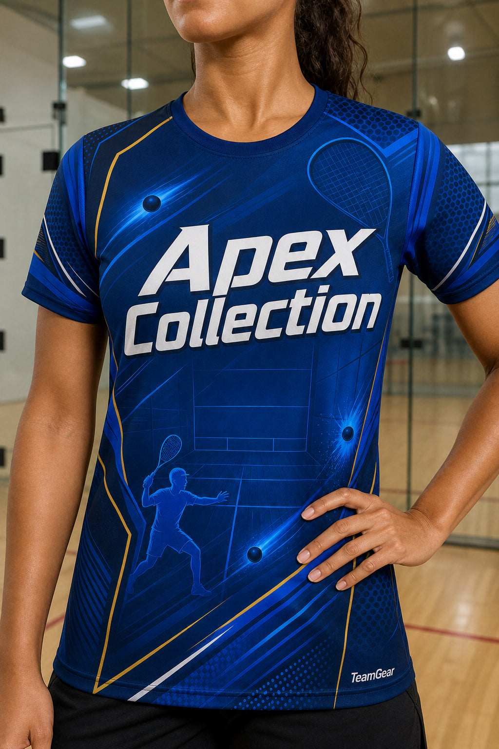 Apex Collection Blue Racquetball Jersey — custom racquetball jersey worn on model — TeamGear Canada