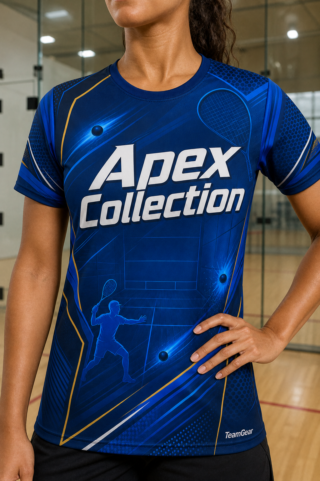 Apex Collection Blue Racquetball Jersey — custom racquetball jersey worn on model — TeamGear Canada