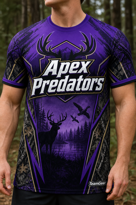 Apex Predators Purple Hunting Jersey — custom hunting jersey worn on model — TeamGear Canada