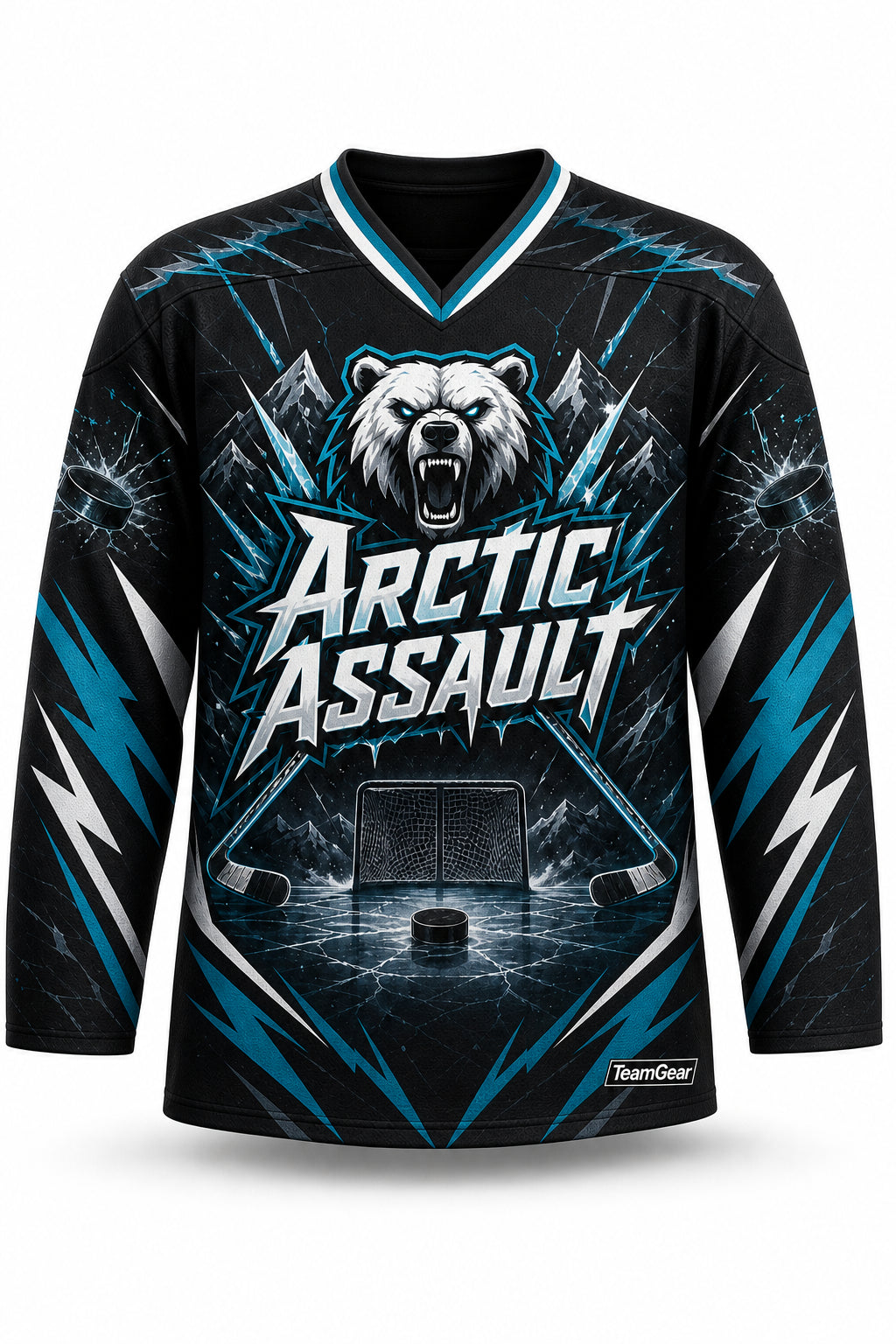Arctic Assault Black Hockey Jersey - front and back view