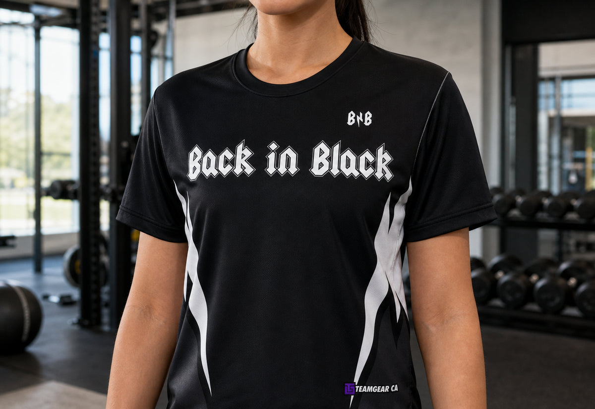 Back in Black Roller Derby Jersey — custom jersey worn on model — TeamGear Canada