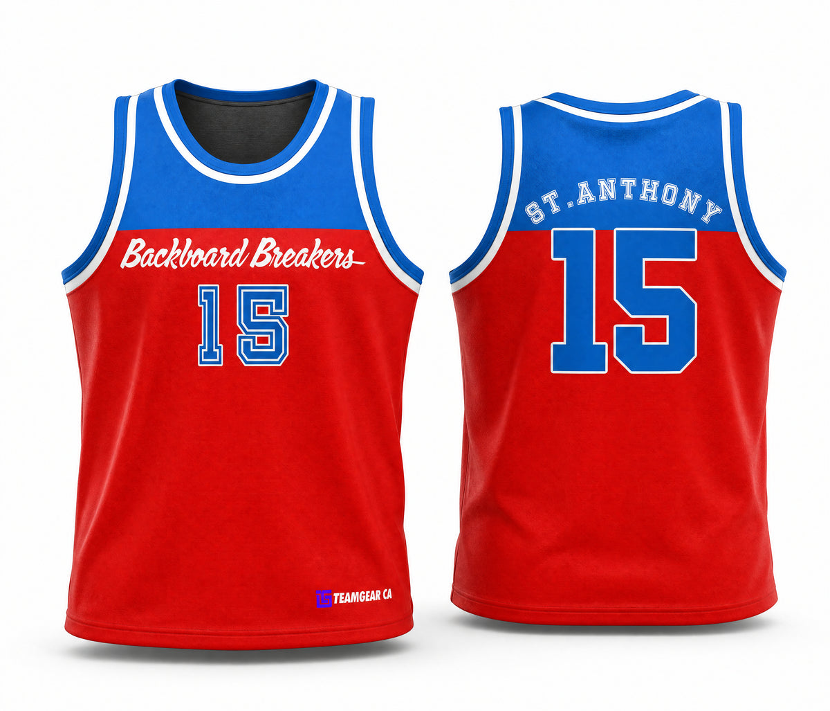 Backboard Breakers Red and Blue Basketball Jersey - front and back view