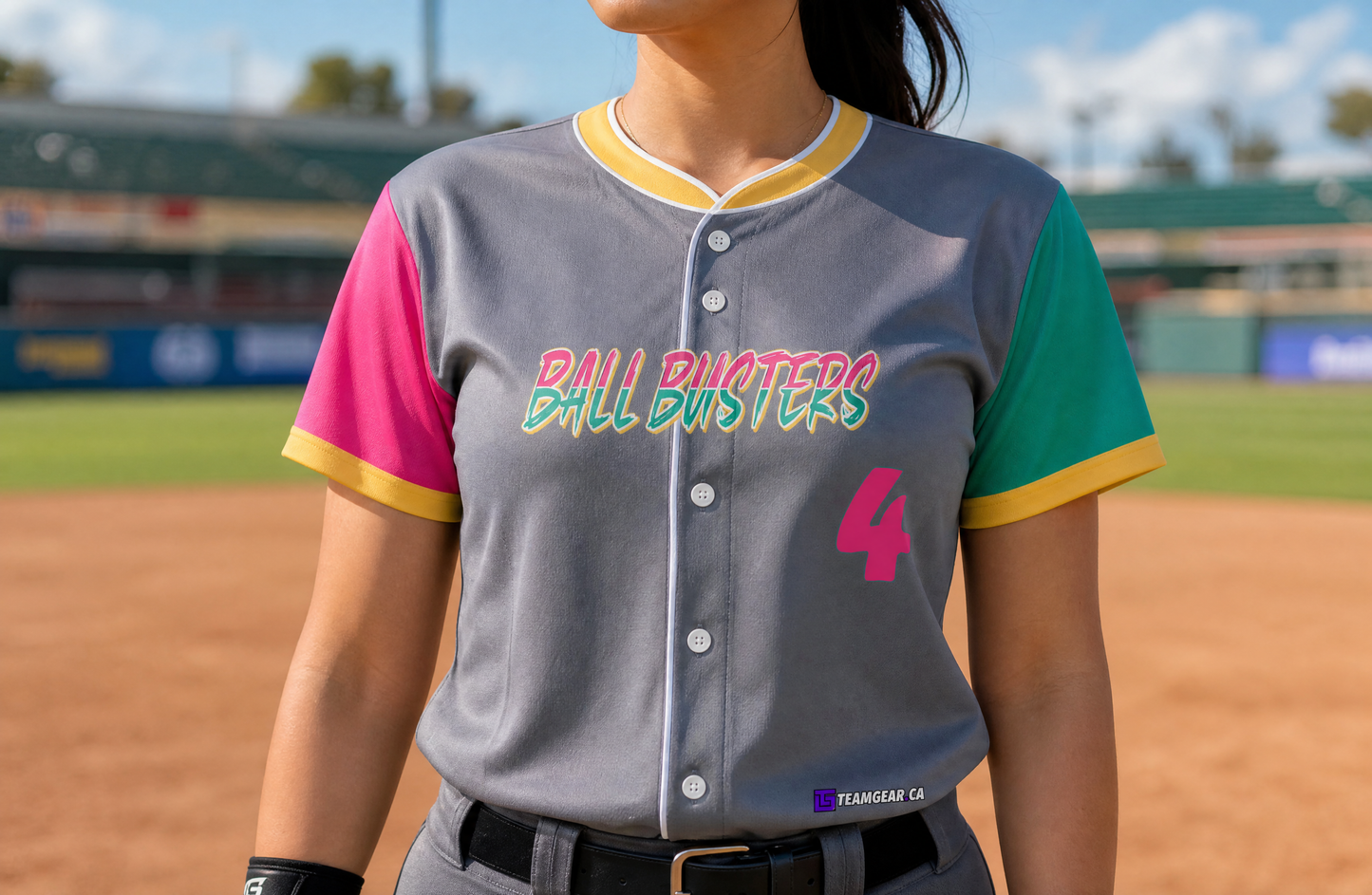 Ball Busters Baseball Jersey Full Button — custom baseball jersey worn on model — TeamGear Canada