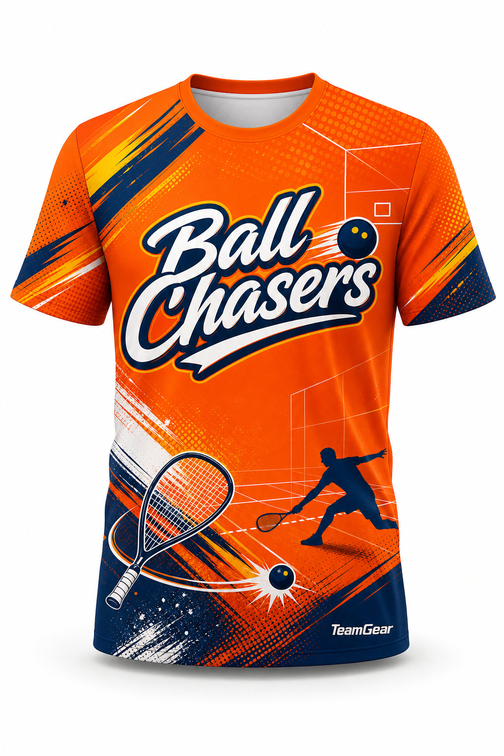 Ball Chasers Orange Racquetball Jersey - front and back view