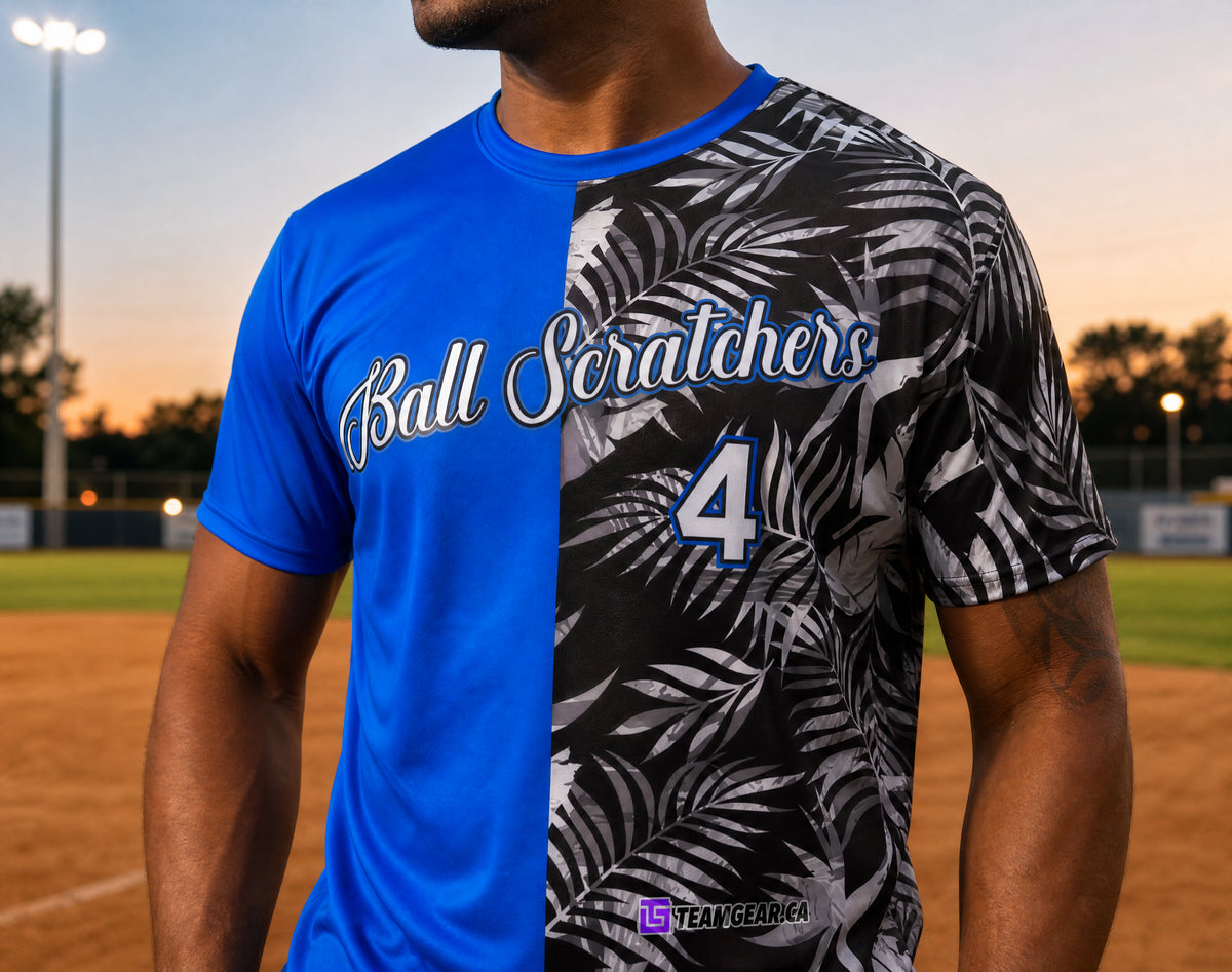 Ball Scratchers Splitter Softball Jersey — custom softball jersey worn on model — TeamGear Canada