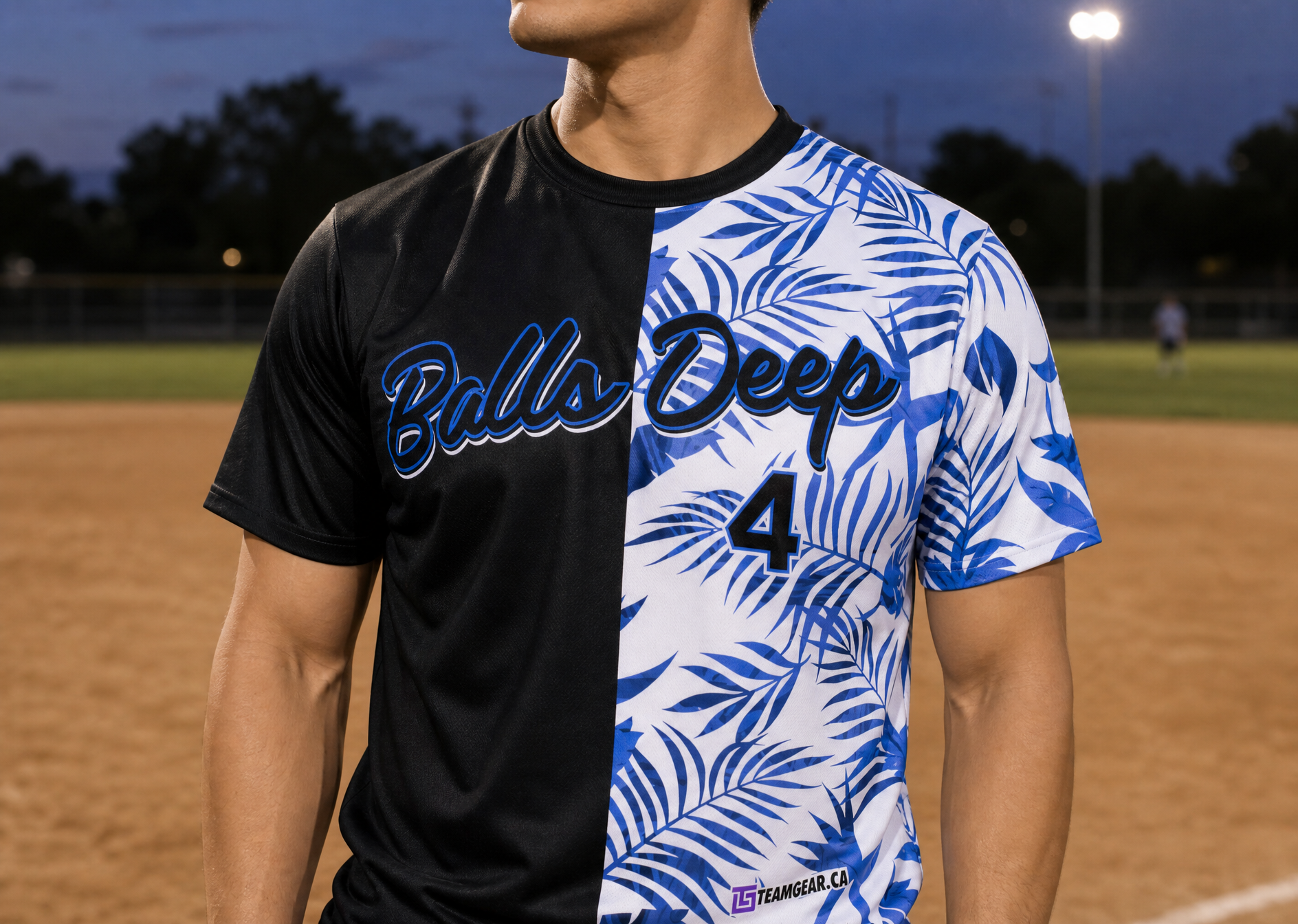 Balls Deep Splitter Softball Jersey — custom softball jersey worn on model — TeamGear Canada