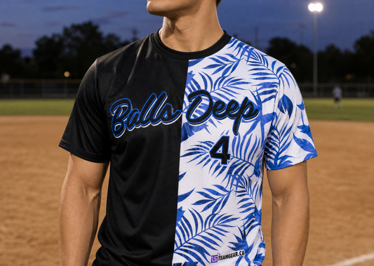 Balls Deep Splitter Softball Jersey — custom softball jersey worn on model — TeamGear Canada