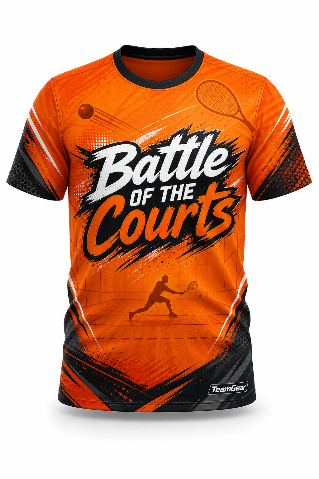 Battle of the Courts Orange Racquetball Jersey - front and back view