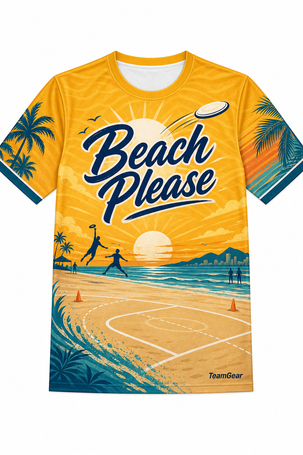 Beach Please Gold Ultimate Frisbee Jersey design