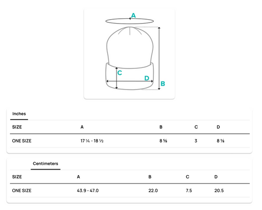 ShowZone beanie hat measurements One size fits most