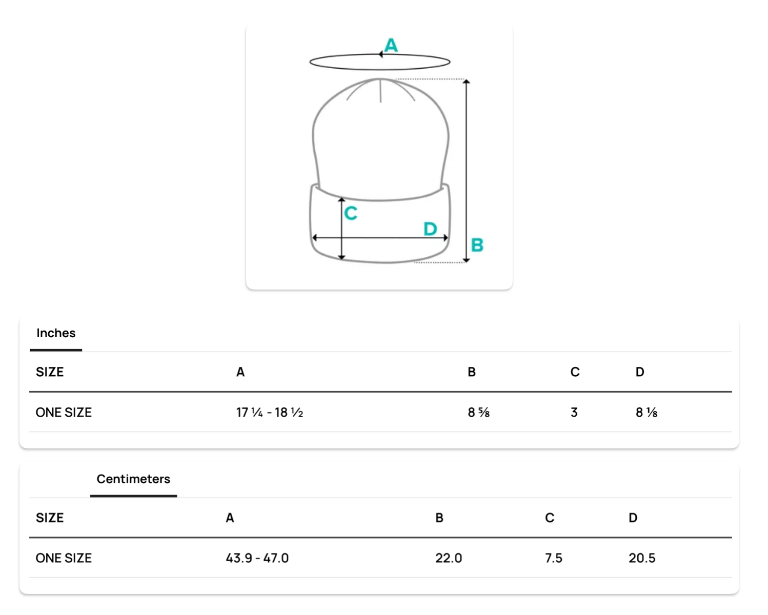 ShowZone beanie hat measurements One size fits most