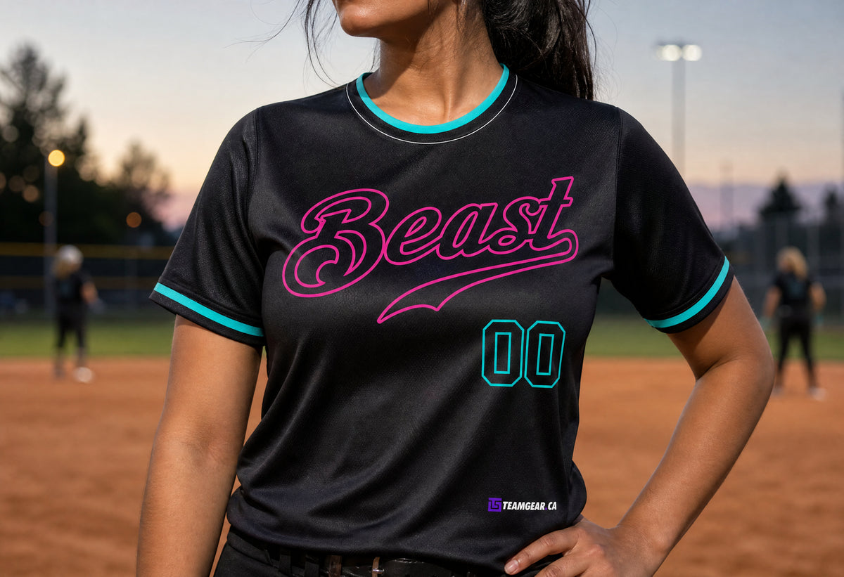 Beast Black and Neon Softball Jersey — custom softball jersey worn on model — TeamGear Canada