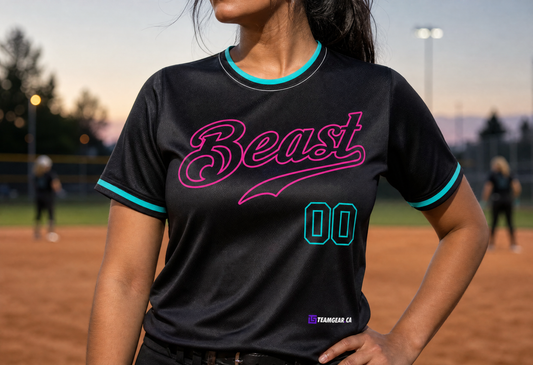 Beast Black and Neon Softball Jersey — custom softball jersey worn on model — TeamGear Canada