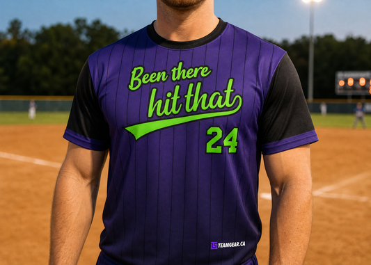 Been There Hit That Softball Jersey — custom softball jersey worn on model — TeamGear Canada