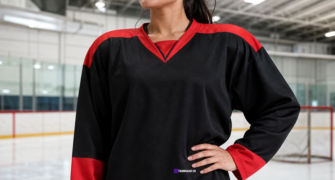 Beer League Hockey Jersey Black/Red — custom hockey jersey worn on model — TeamGear Canada