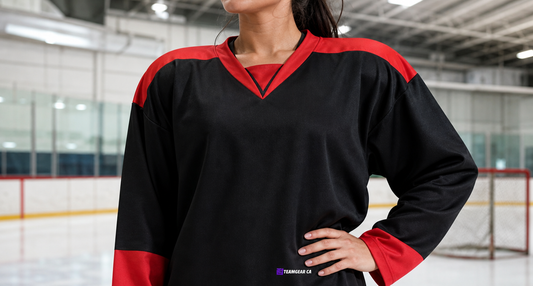 Beer League Hockey Jersey Black/Red — custom hockey jersey worn on model — TeamGear Canada