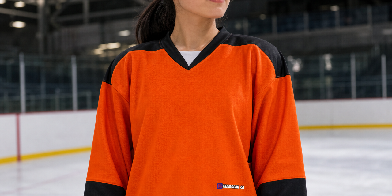 Beer League Hockey Jersey Bright Orange/Black/White — custom hockey jersey worn on model — TeamGear Canada