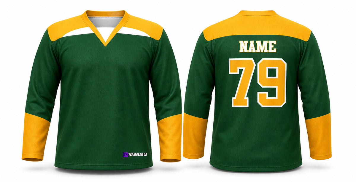 Beer League Hockey Jersey Forest Green/Gold/White