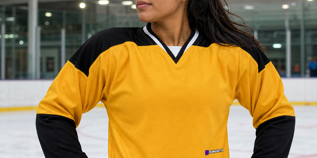 Beer League Hockey Jersey Gold/Black — custom hockey jersey worn on model — TeamGear Canada