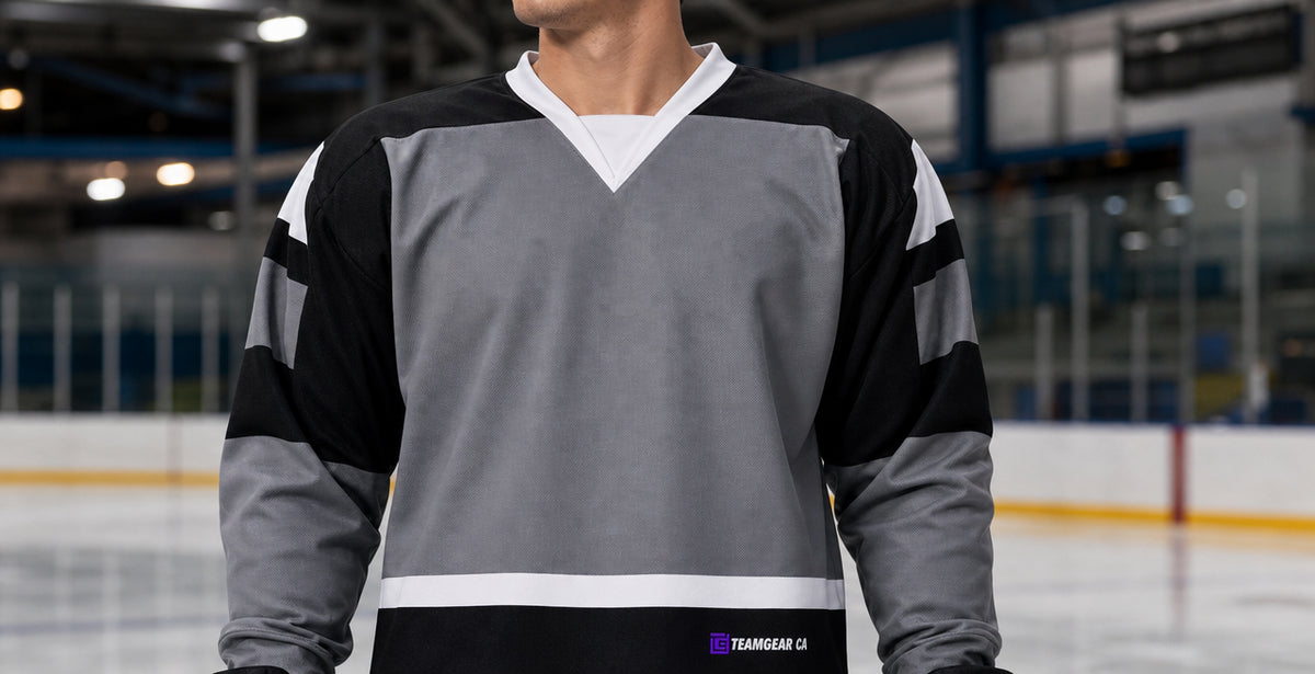 Beer League Hockey Jersey Grey/Black/White — custom hockey jersey worn on model — TeamGear Canada