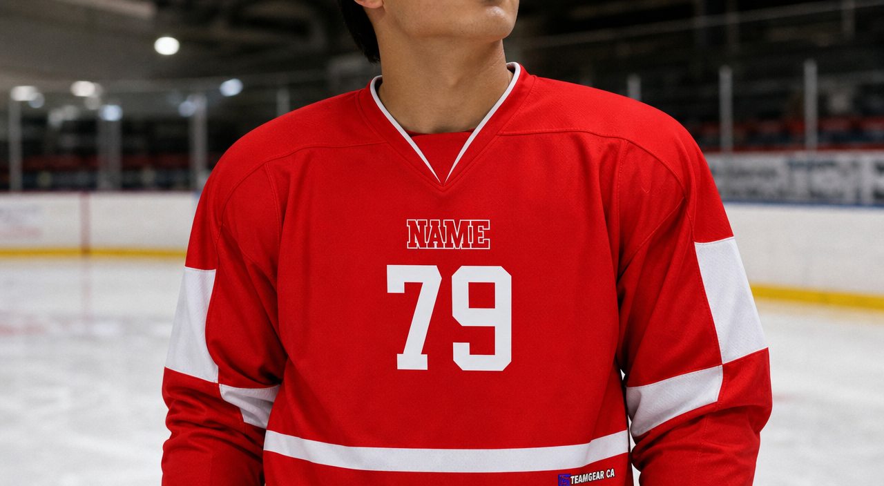 Beer League Hockey Jersey Red/White — custom hockey jersey worn on model — TeamGear Canada