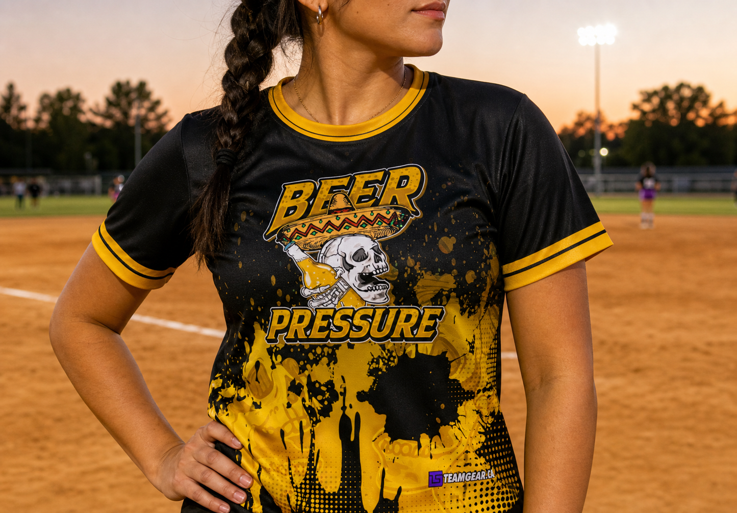 Beer Pressure Softball Jersey — custom softball jersey worn on model — TeamGear Canada