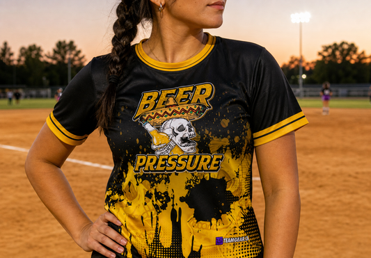 Beer Pressure Softball Jersey — custom softball jersey worn on model — TeamGear Canada