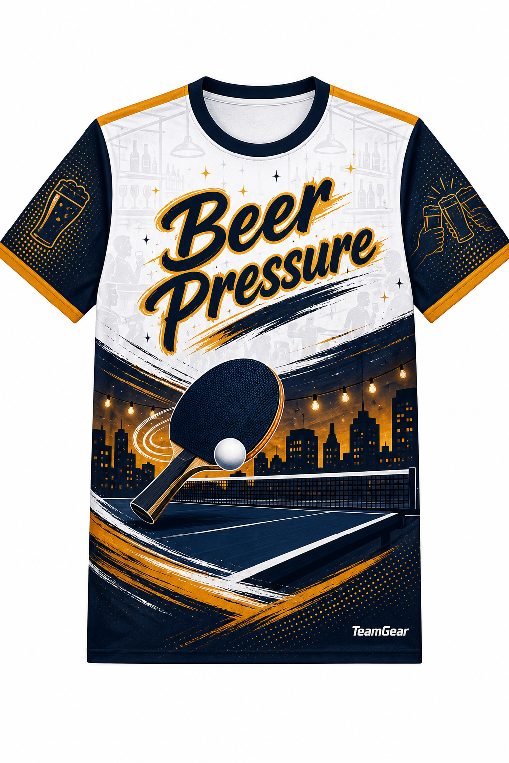 Beer Pressure White Table Tennis Jersey with name and number