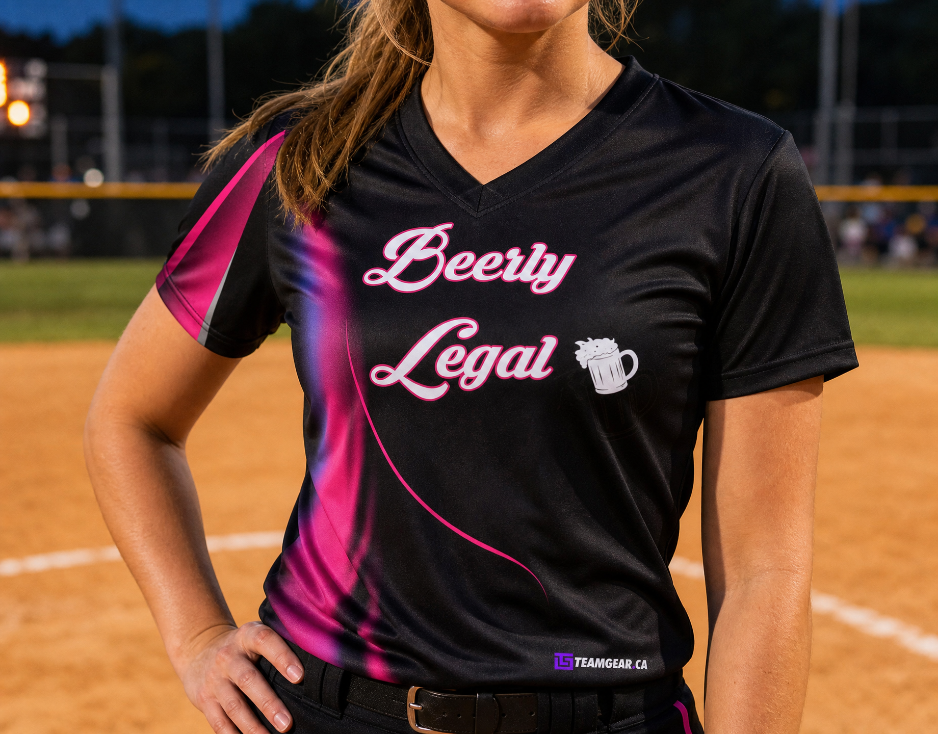 Beerly Legal Softball Jersey — custom softball jersey worn on model — TeamGear Canada