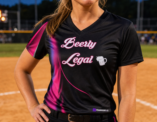 Beerly Legal Softball Jersey — custom softball jersey worn on model — TeamGear Canada