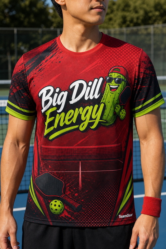 Big Dill Energy Crimson Pickleball Jersey — custom pickleball jersey worn on model — TeamGear Canada