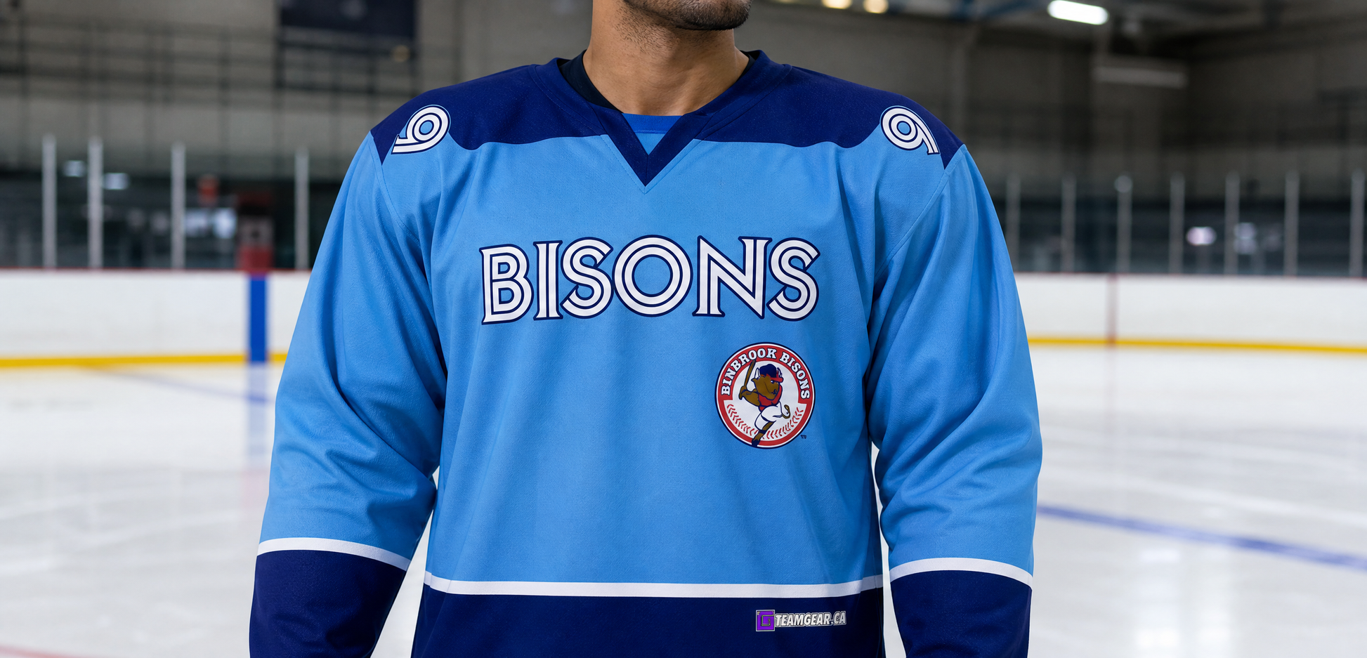 Binbrook Bisons Hockey Jersey — custom hockey jersey worn on model — TeamGear Canada