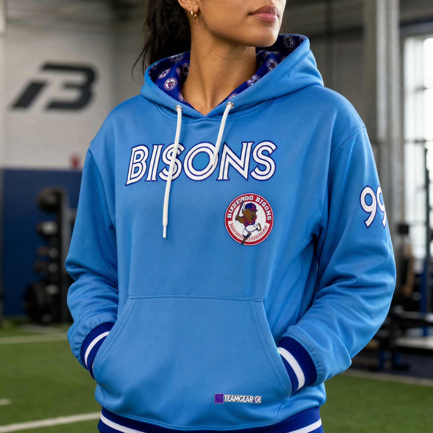 Binbrook Bisons Hoodie — custom hoodie worn on model — TeamGear Canada