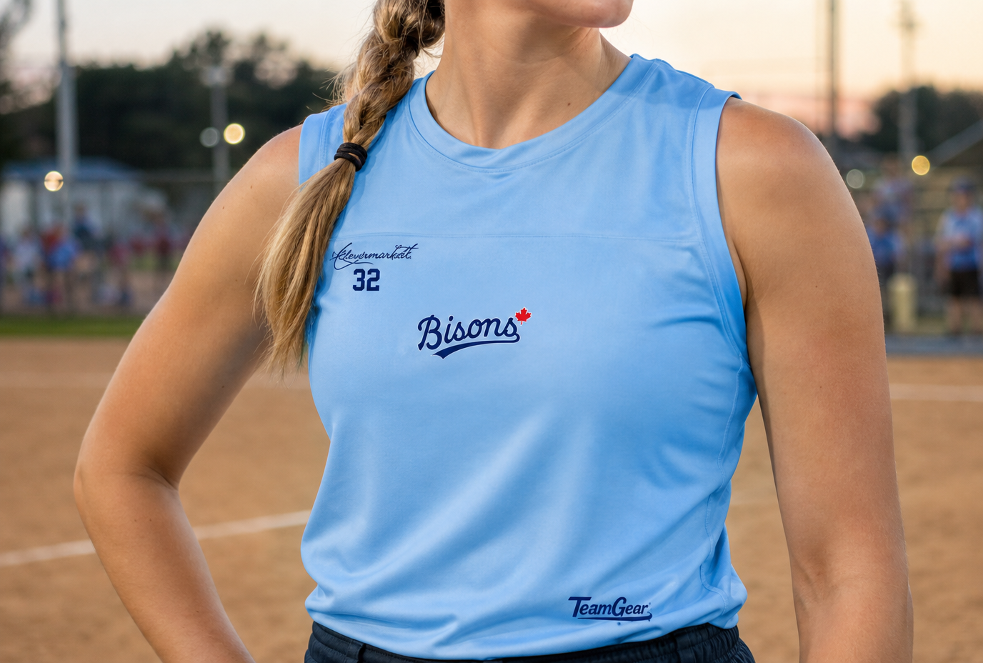 Bisons Slo Pitch Headband — custom slopitch team apparel worn on model — TeamGear Canada