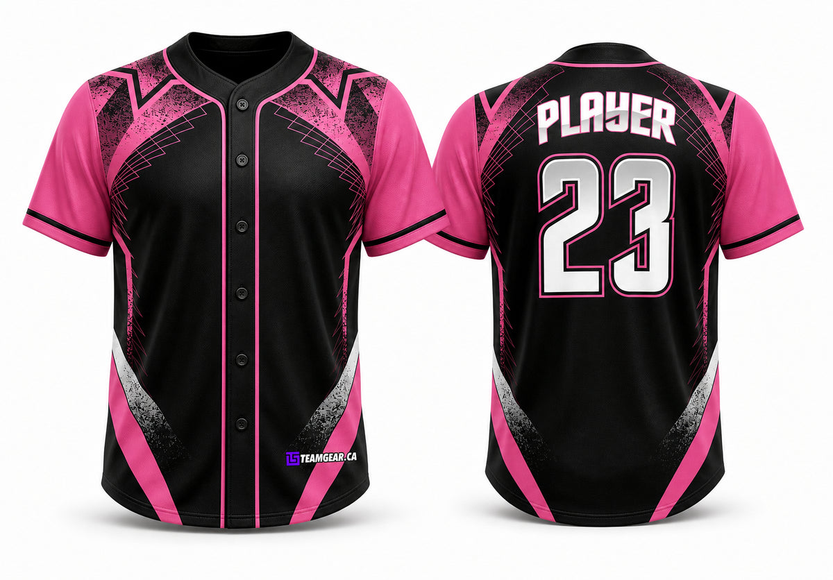 Black and Pink Baseball Jersey Full Button - front and back view