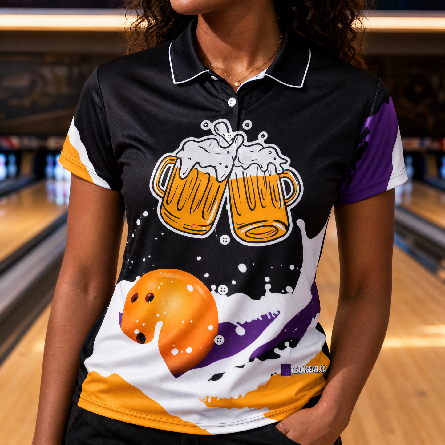 Black Beer League Bowling Jersey — custom bowling jersey worn on model — TeamGear Canada