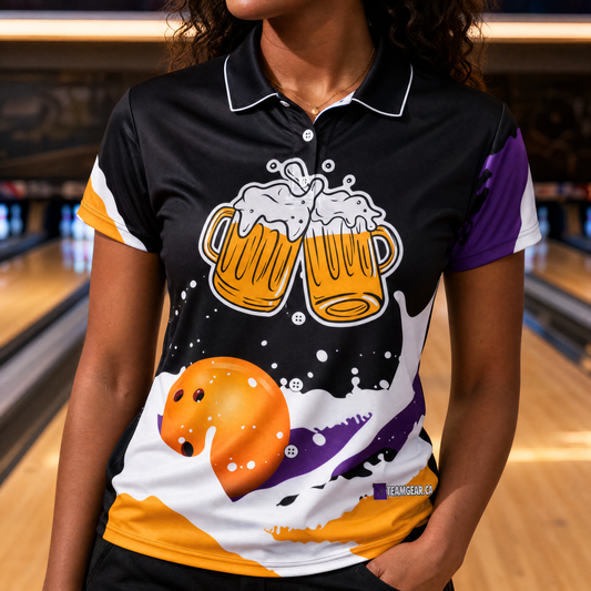 Black Beer League Bowling Jersey — custom bowling jersey worn on model — TeamGear Canada