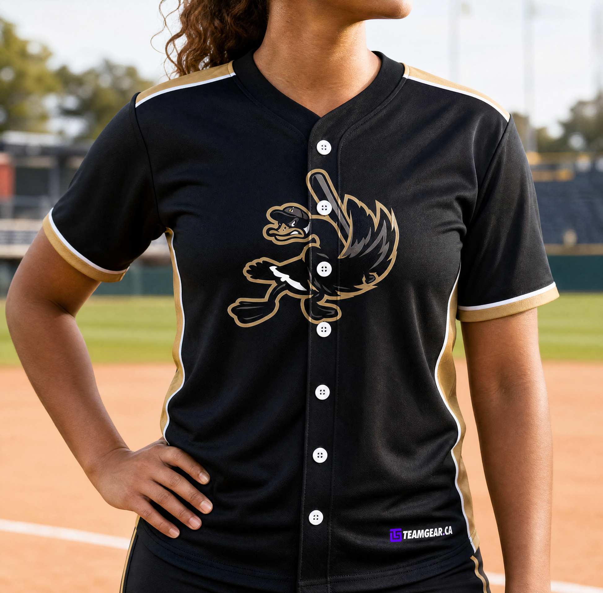Black Geese Baseball Jersey Full Button — custom baseball jersey worn on model — TeamGear Canada