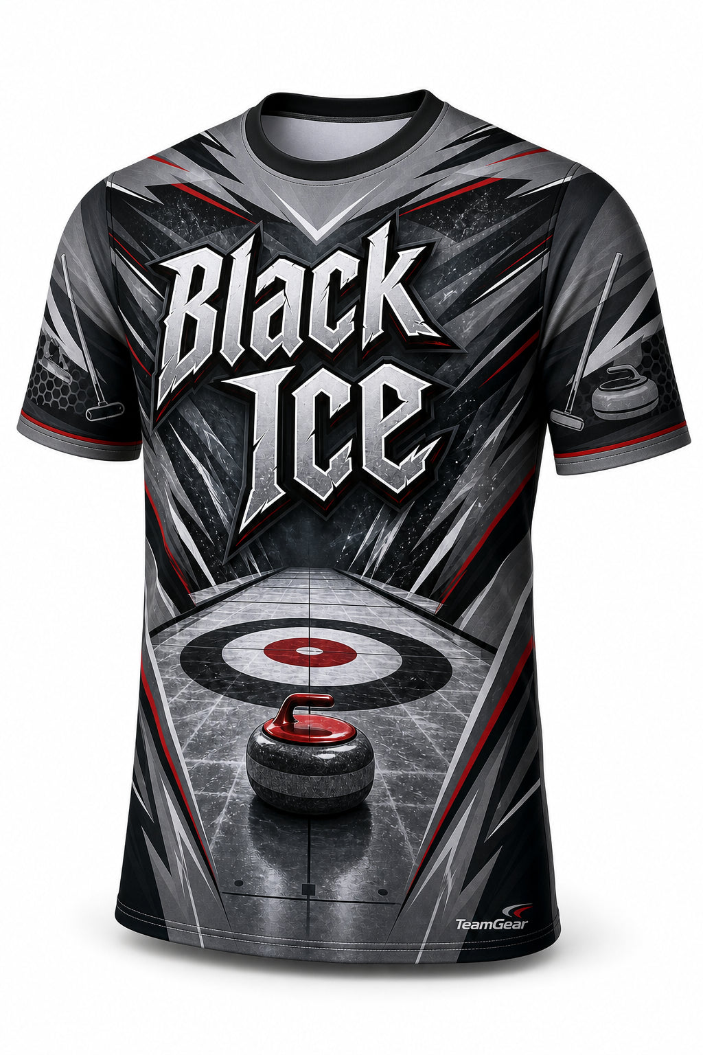 Black Ice Grey Curling Jersey - front and back view