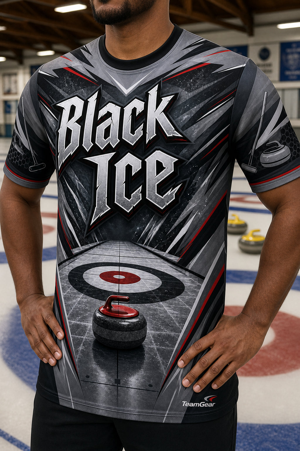 Black Ice Grey Curling Jersey — custom curling jersey worn on model — TeamGear Canada