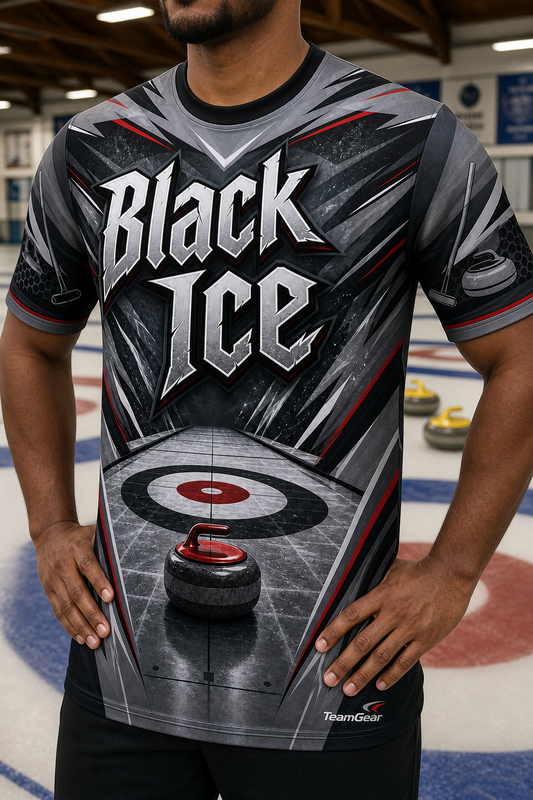 Black Ice Grey Curling Jersey — custom curling jersey worn on model — TeamGear Canada