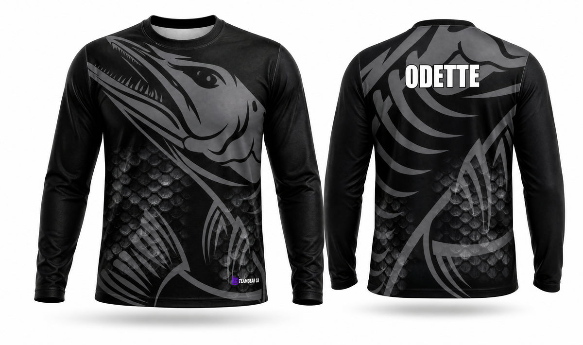 Black Muskie Fishing Jersey - front and back view
