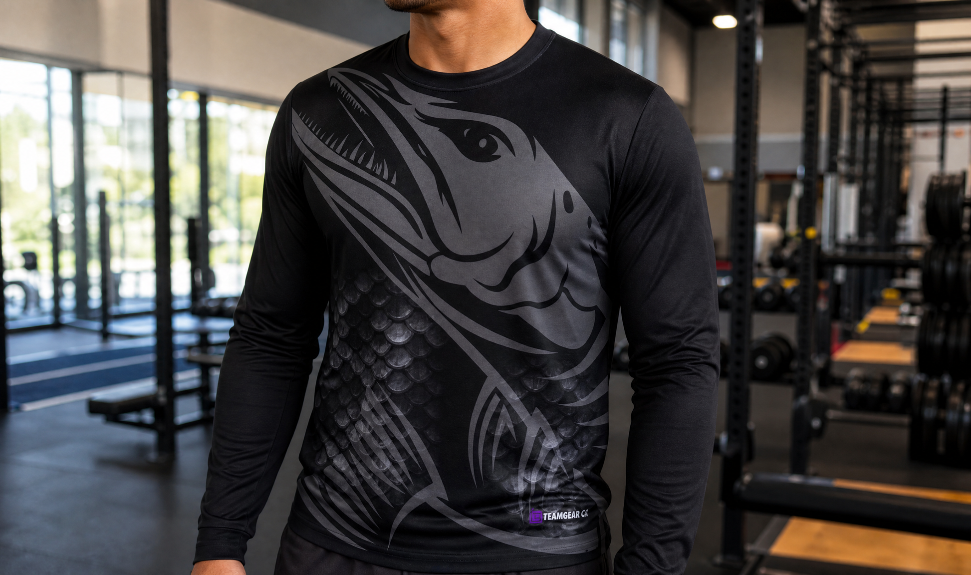 Black Muskie Fishing Jersey — custom jersey worn on model — TeamGear Canada
