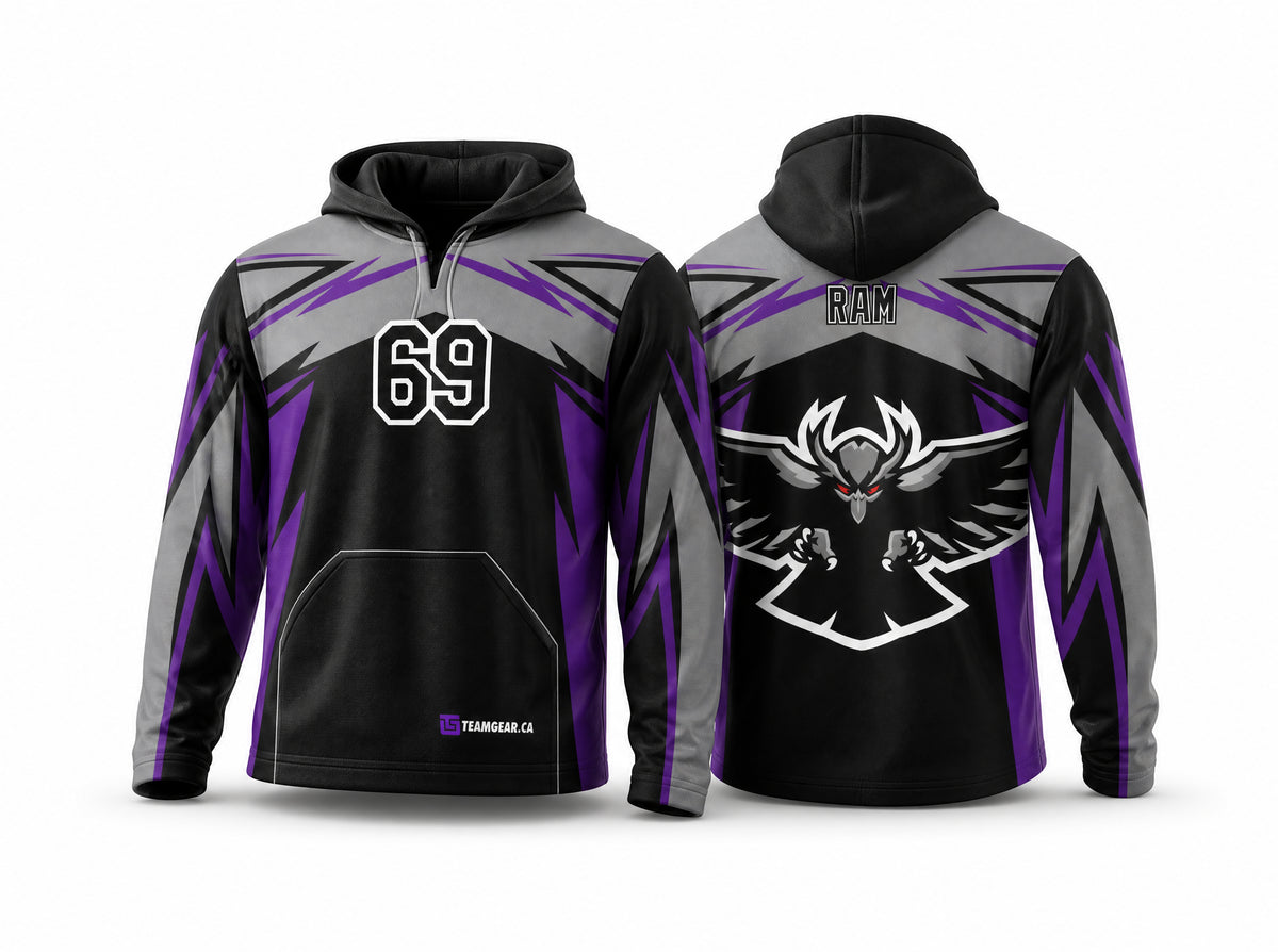 Black Ravens Ultimate Frisbee Hoodie - front and back view