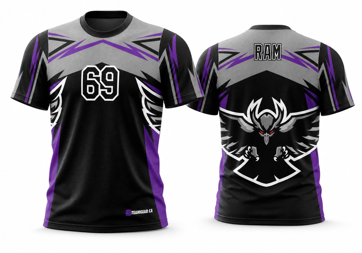 Black Ravens Ultimate Frisbee Jersey - front and back view