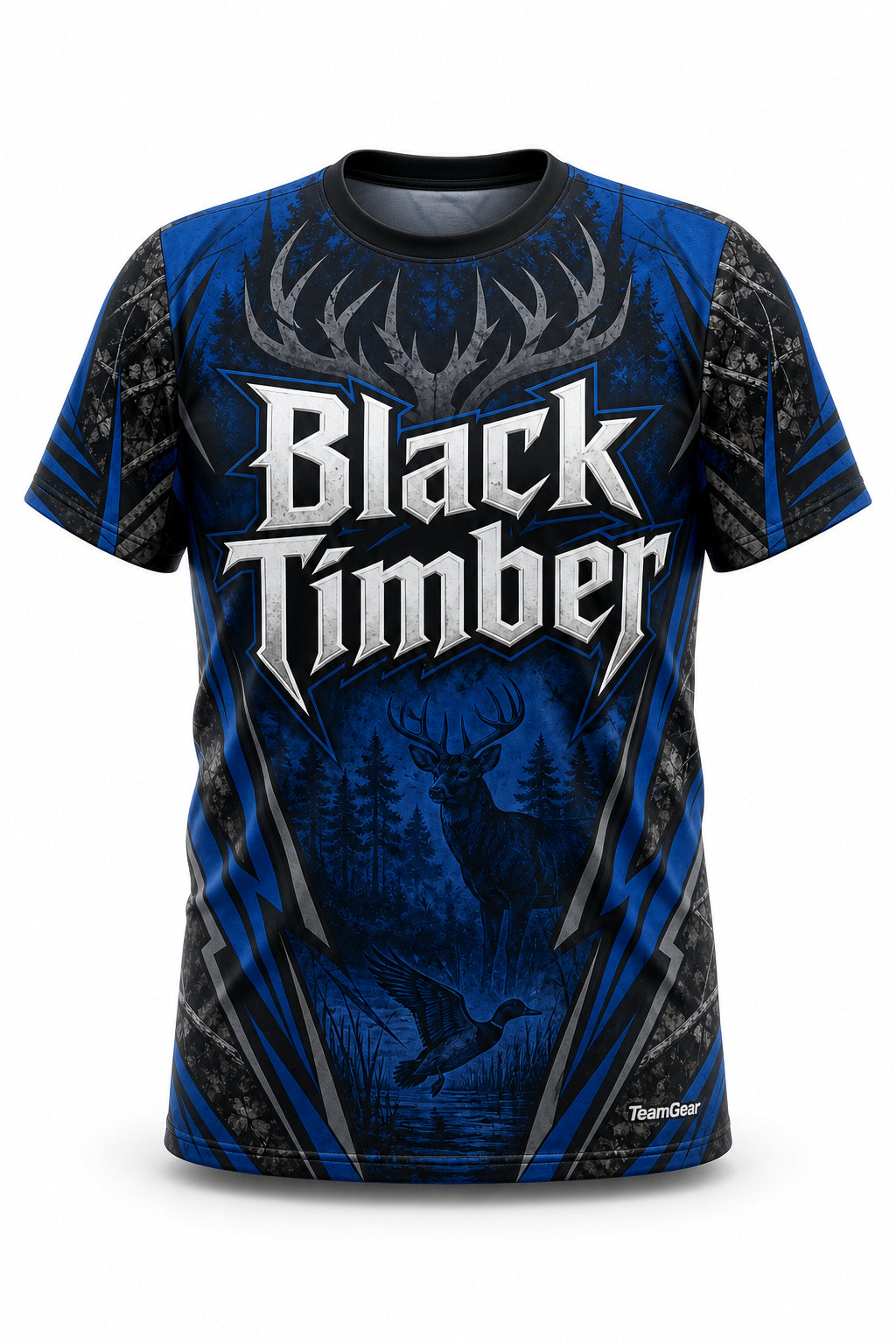Black Timber Blue Hunting Jersey - front and back view
