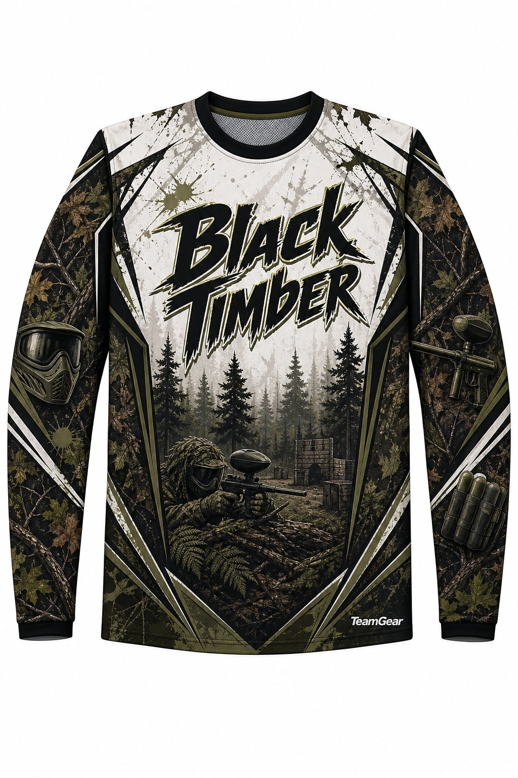 Black Timber White Long Sleeve Paintball Jersey design